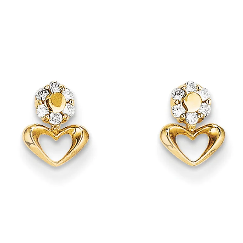 Plain stud earrings-Kids Small Cubic Zirconia Halo Heart Post Earrings in 14k Yellow Gold