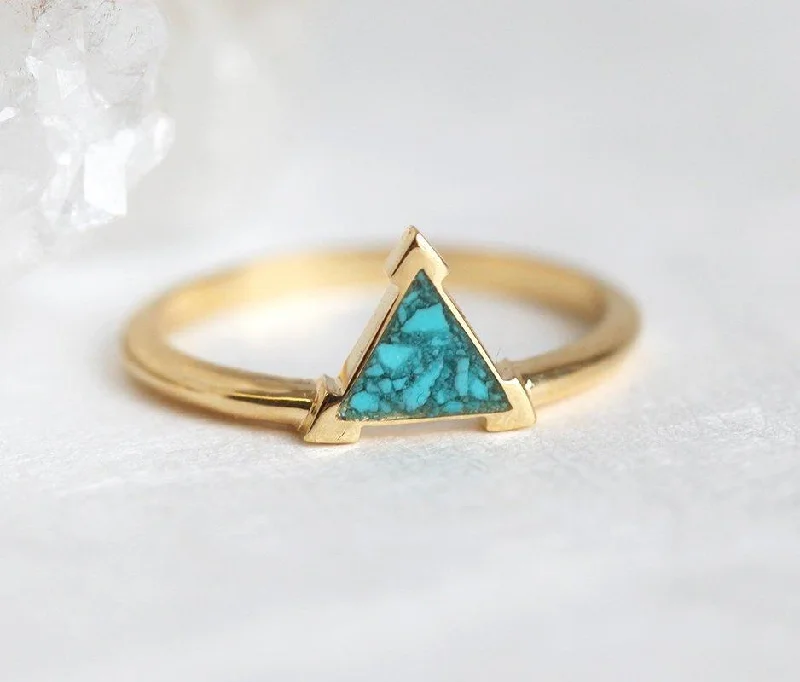 Fired clay rings-Chrushed Turquoise Ring, Gold Turquoise Ring