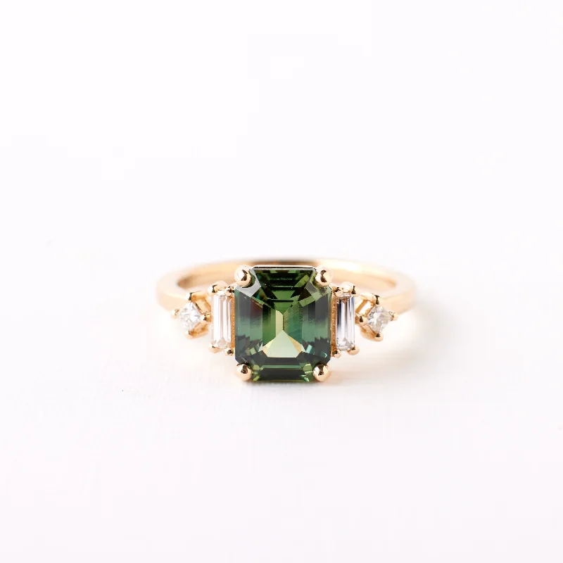 Sturdy geometric rings-Josie Ring - 2.15 Carat Green Emerald Cut Sapphire