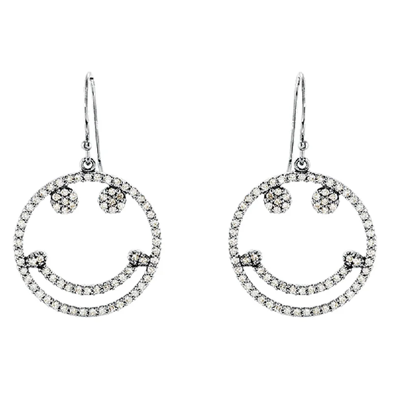 Token coin earrings-5/8 cttw Diamond Smiley Face Earrings in 14k White Gold