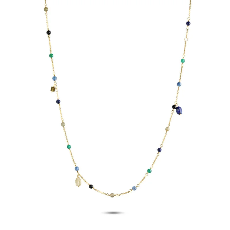 Indian style necklaces-Gem Candy Confidence Petit 18K Gold Plated Necklace w. Laboradorite, Agate, Citrin, Kyanite & Lapis