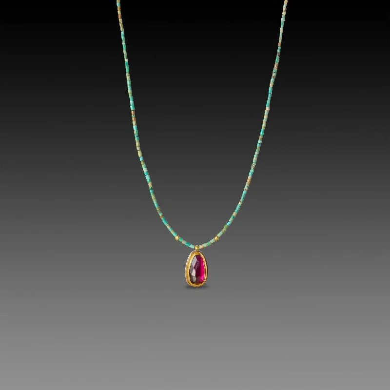 Star shape necklaces-Rhodolite Garnet and Turquoise Beaded Necklace