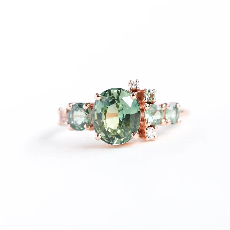 Beaded stone rings-Revel Light Green Sapphire Cluster Ring