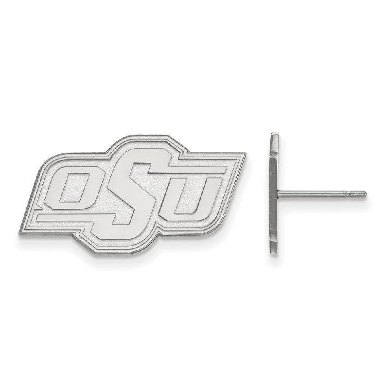 High-gloss earrings-14k White Gold Oklahoma State University Small Post Earrings