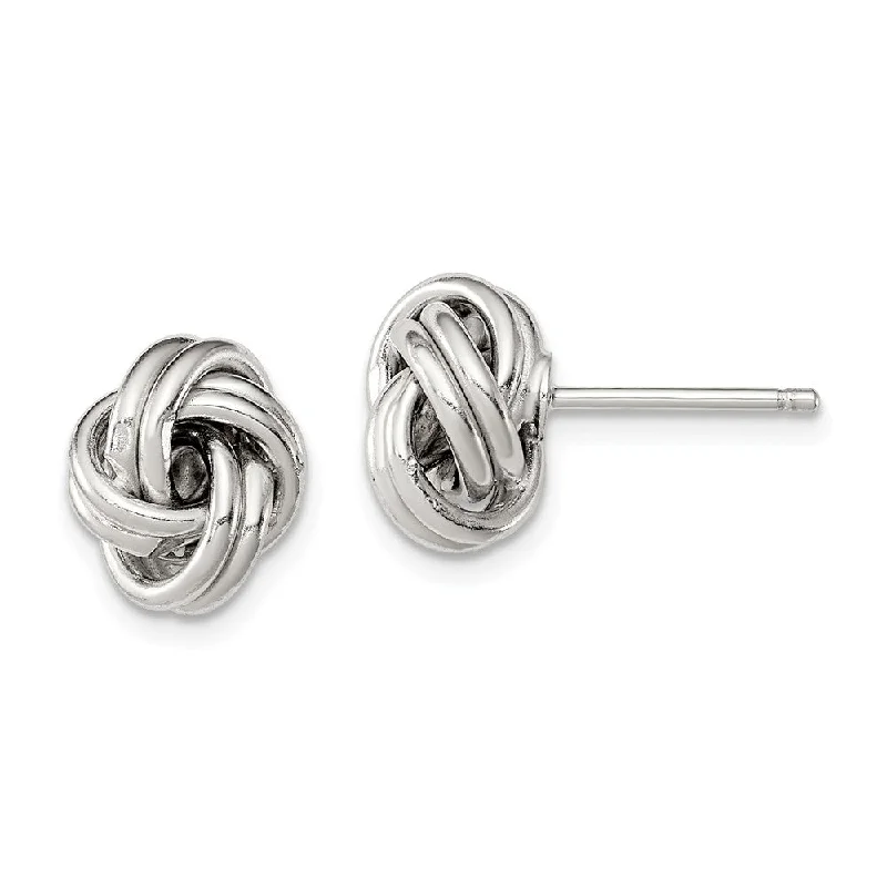 Spinel stone earrings-9mm Grooved Love Knot Earrings in Sterling Silver