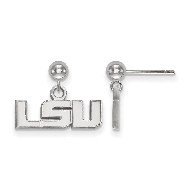 Shiny glass earrings-14k White Gold Louisiana State University Ball Dangle Earrings