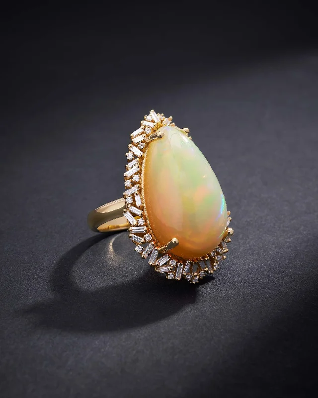 Raven design rings-One of a Kind Pear Shaped African Opal Sunburst Ring