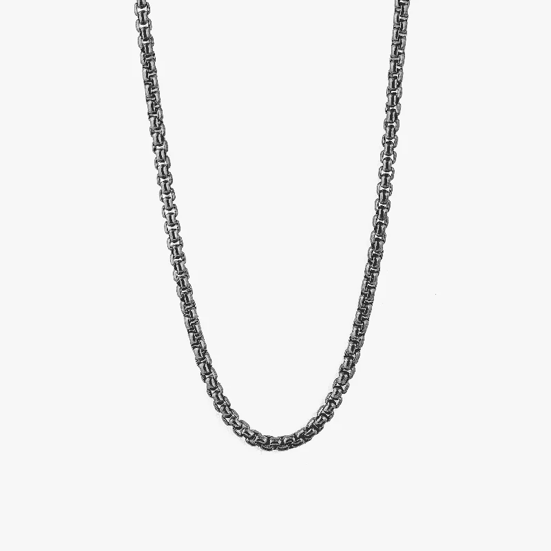 Slim choker necklaces-Classic Box Chain Necklace In Black Rhodium Silver 4MM - Eco-Friendly