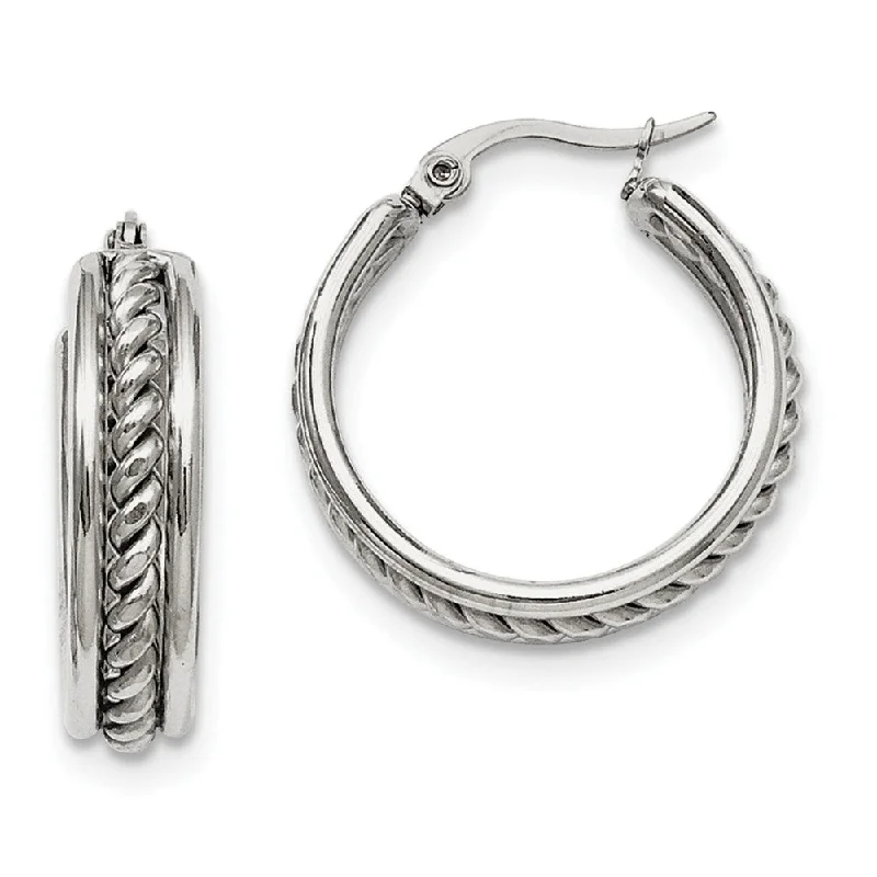 Classic flair earrings-20mm Twisted Middle Round Hoop Earrings in Stainless Steel