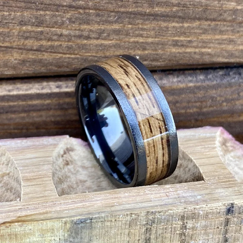 Lavish cocktail rings-"The Moonshiner" 100% USA Made Build Your Own Ring Black Diamond Ceramic Pipe Cut Band Stone Finish