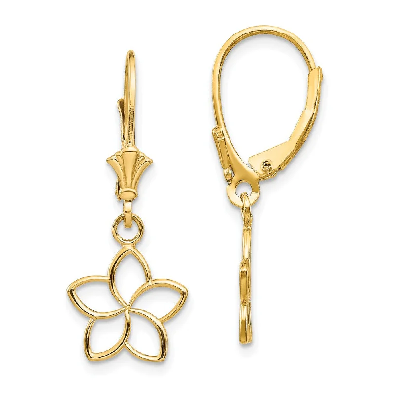 Subtle triangle earrings-11mm Plumeria Silhouette Lever Back Earrings in 14k Yellow Gold