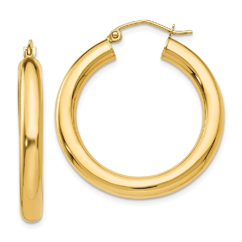 Sacred cross earrings-4mm, 14k Yellow Gold Classic Round Hoop Earrings, 30mm (1 1/8 Inch)