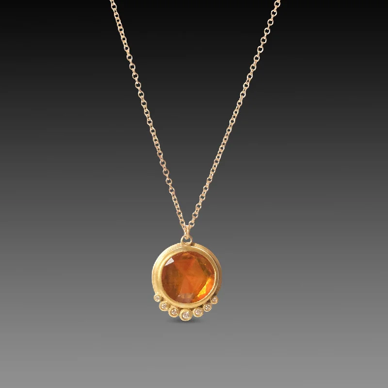 Five-strand necklaces-Orange Sapphire Necklace with Diamond Arc