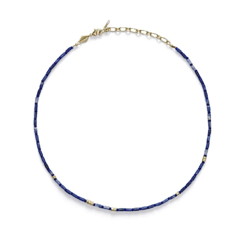 Premium diamond necklaces-Azzurro Gold Plated Necklace w. Blue Beads