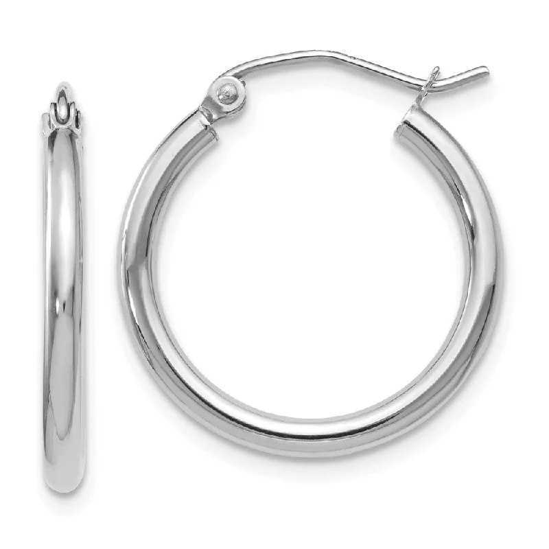 Tri-metal earrings-2mm Round Hoop Earrings in 10k White Gold, 20mm (3/4 Inch)