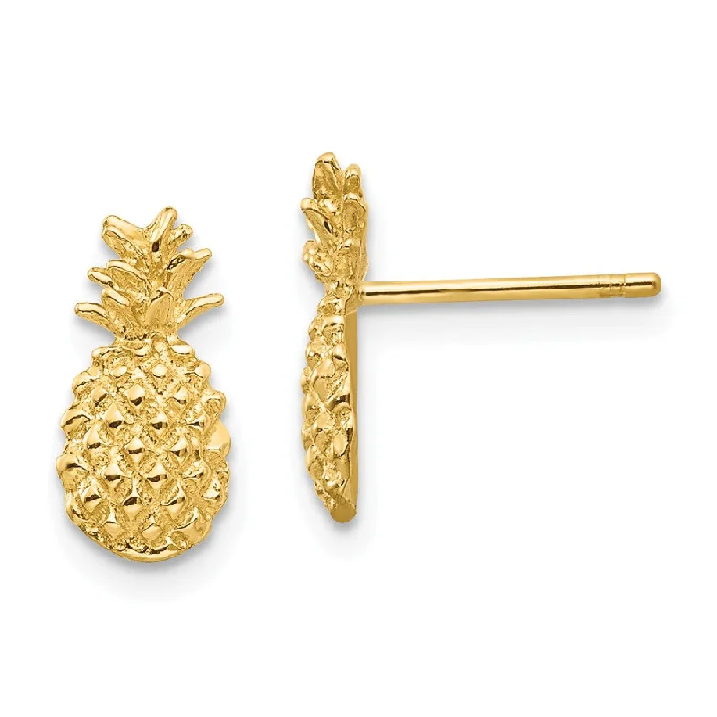 Spinel stone earrings-Small Textured Pineapple Post Earrings in 14k Yellow Gold