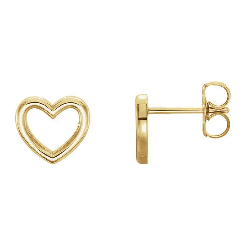 Bare dot earrings-9 x 8mm (3/8 Inch) Polished 14k Yellow Gold Small Heart Post Earrings