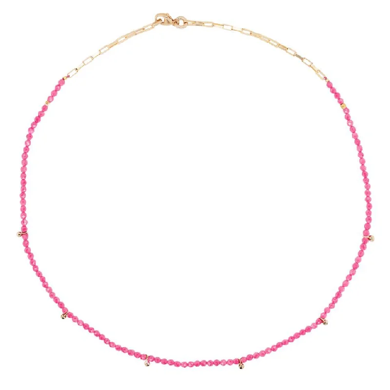 Stone cluster necklaces-Fuchsia Gold Plated Necklace w. Jade