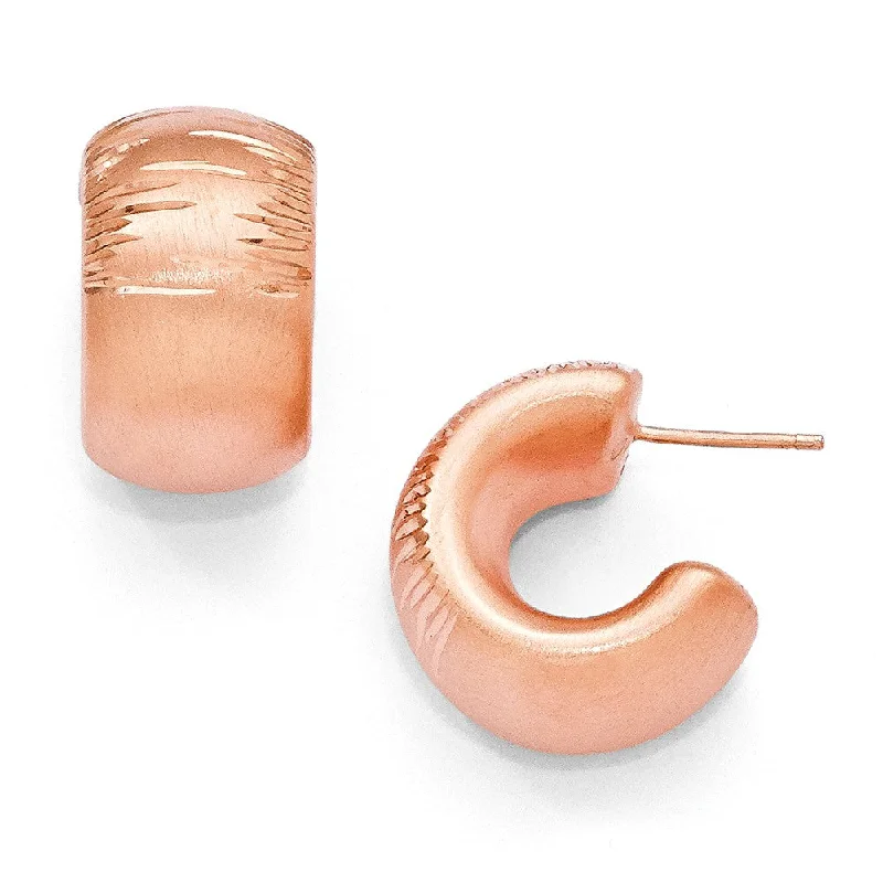 Carved texture earrings-Rose Gold Tone Plated Sterling Silver Wide Brushed & D/C Hoops, 21mm