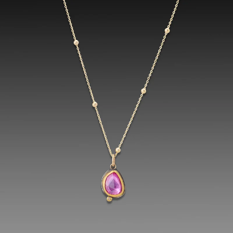 Satin weave necklaces-Pink Sapphire Necklace with Diamond