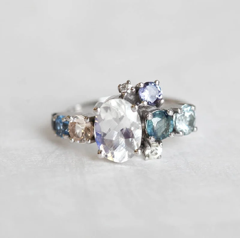 Flush clasp rings-Revel Oval Moonstone Cluster Ring