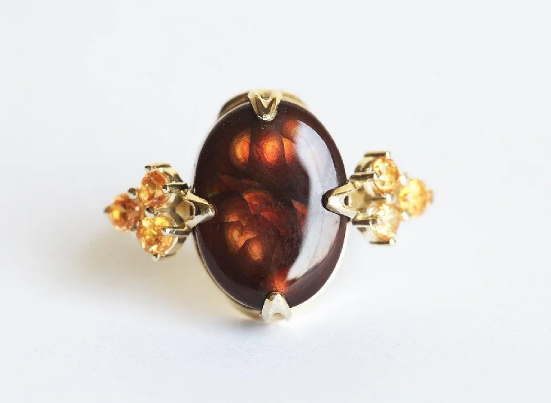 Trapezoid shape rings-Raya Fire Agate Ring