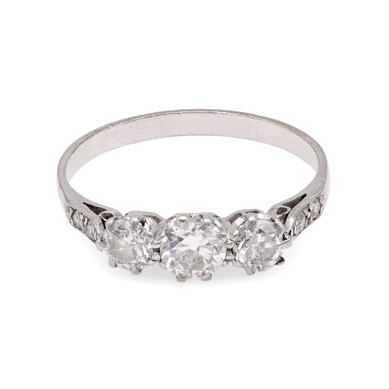 Bowed loop rings-Art Deco Diamond Platinum Three Stone Ring