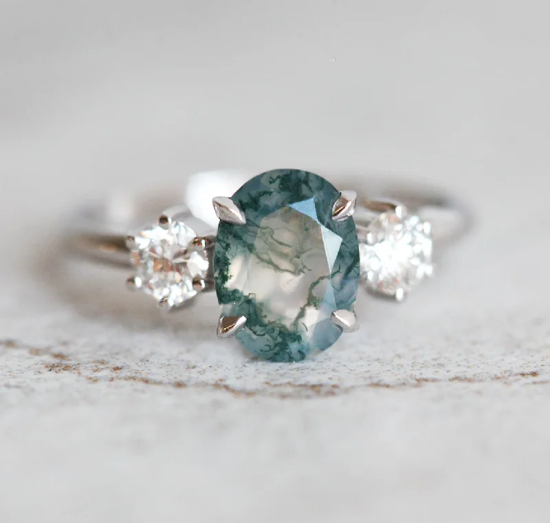 Oval design rings-Marla Moss Agate Ring with Diamonds