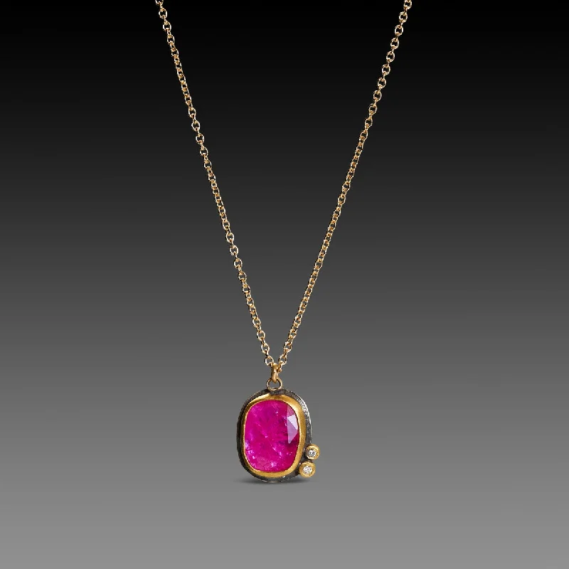 Oxidized bronze necklaces-Vibrant Ruby Necklace with Diamonds