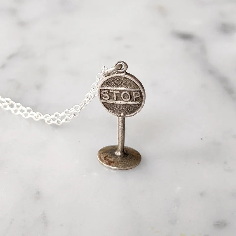 Edgy art necklaces-Vintage Stop Sign Necklace