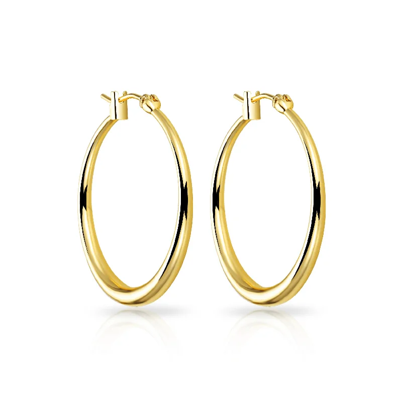 Wave shape earrings-Gold Plated 30mm Hoop Earrings