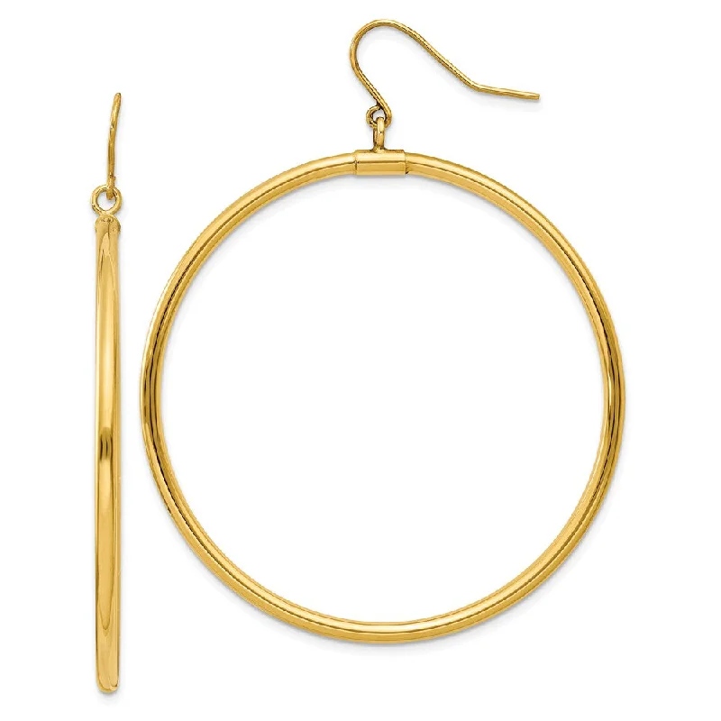 Bee wing earrings-2mm, 14k Yellow Gold, Extra Large Tube Hoop Dangle Earrings, 45mm