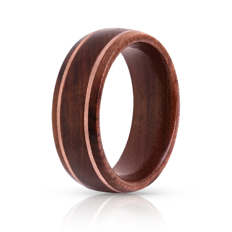 Akoya pearl rings-Ironwood Ring Copper Inlay