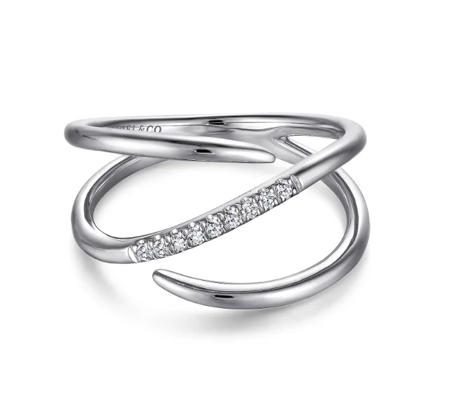 Bead line rings-14K White Gold 0.06cttw G/H SI2 split Shank Pave Diamond Wrap Ring by Gabriel