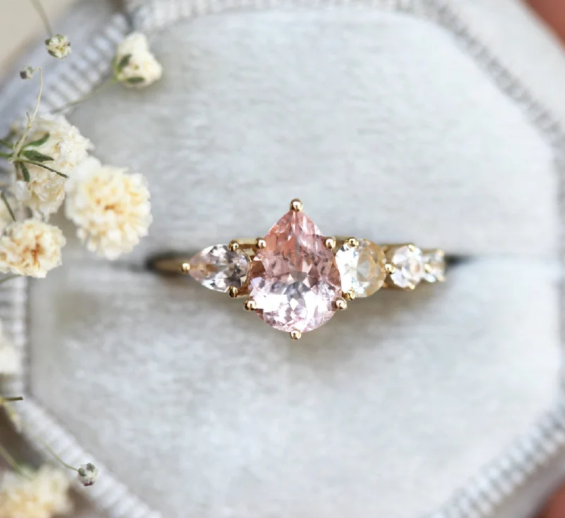 White quartz rings-Zendaya Pear Morganite Ring