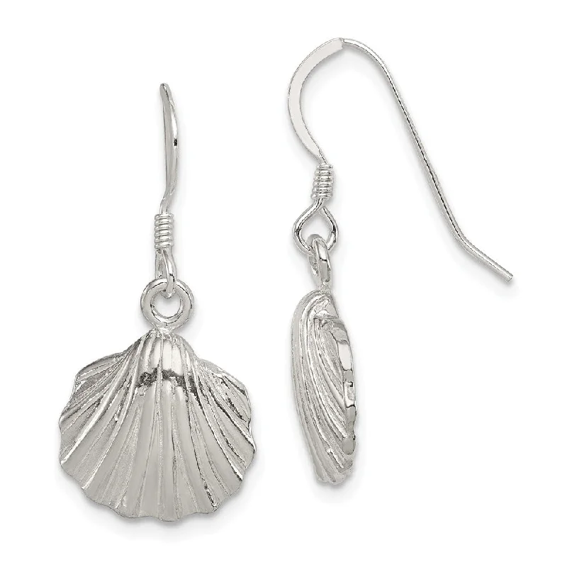 Fringe tassel earrings-12mm Polished Seashell Dangle Earrings in Sterling Silver