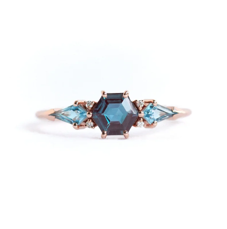 Intricate accent rings-Inara Hexagon Alexandrite Cluster Ring