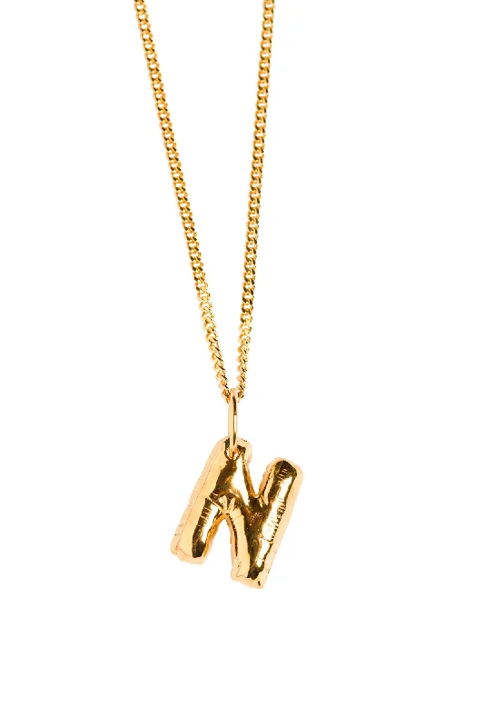 Embossed disc necklaces-Letter N Gold Plated Necklace