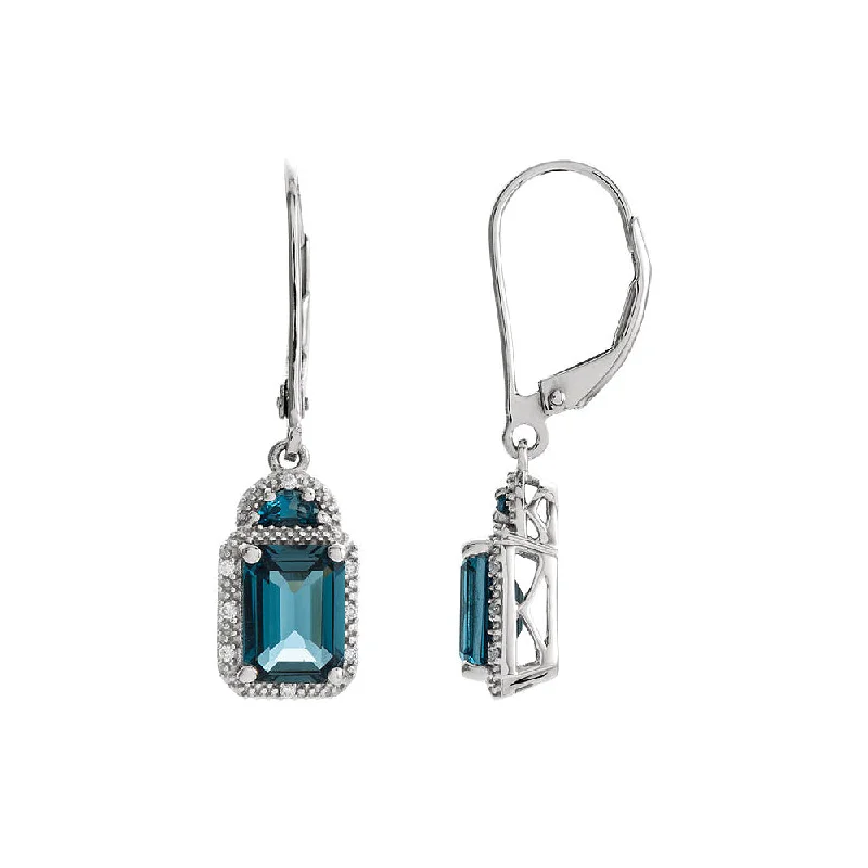 Crystal cluster earrings-London Blue Topaz & Diamond Lever Back Earrings in 14k White Gold