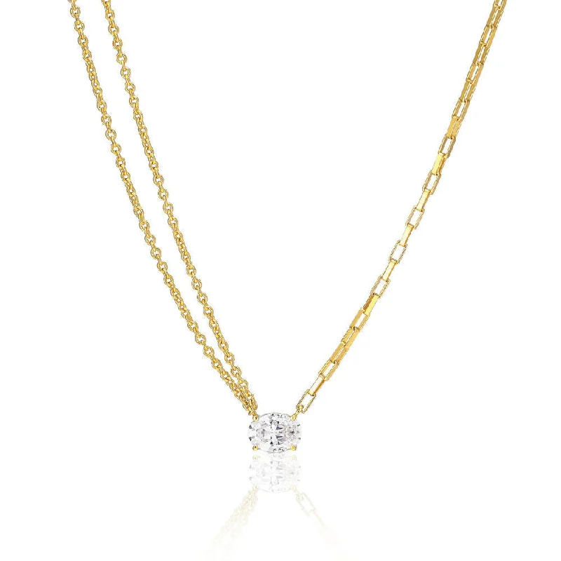 Topaz drop necklaces-Ellisse Uno 18K Gold Plated Necklace w. Zirconia