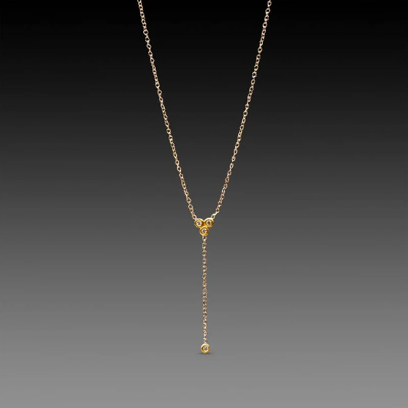 Petite charm necklaces-Delicate Diamond Trio Necklace with Diamond Drop