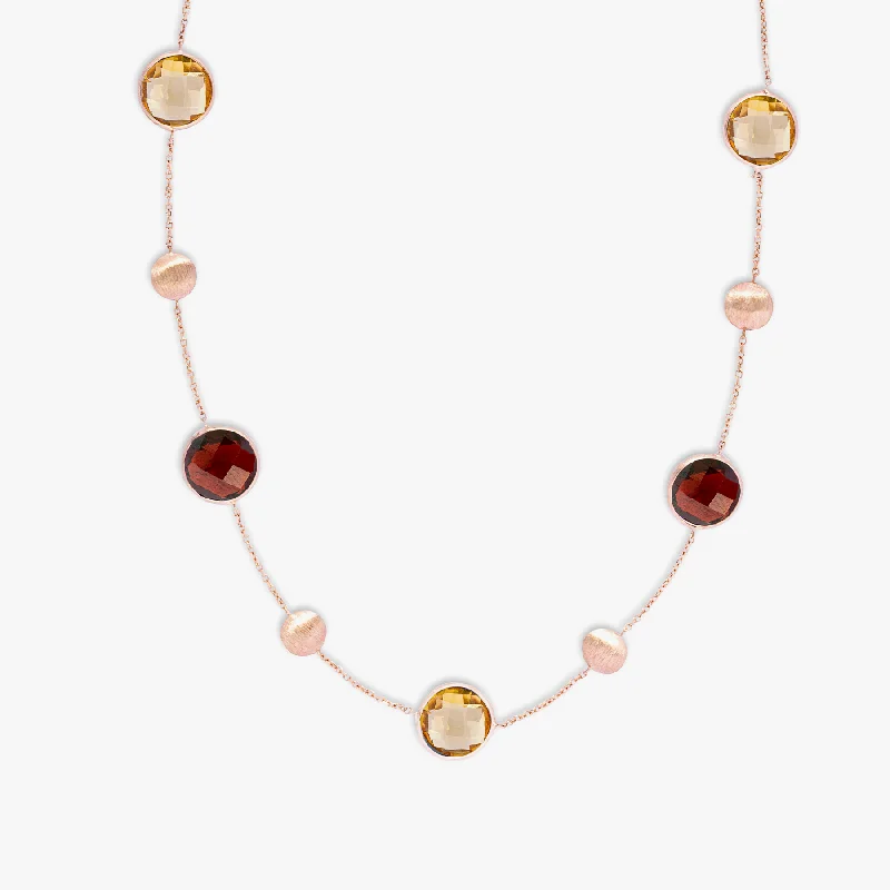 Trapezoid pendant necklaces-Kensington Double Stone Necklace In 14K Satin Rose Gold with Garnet and Citrine