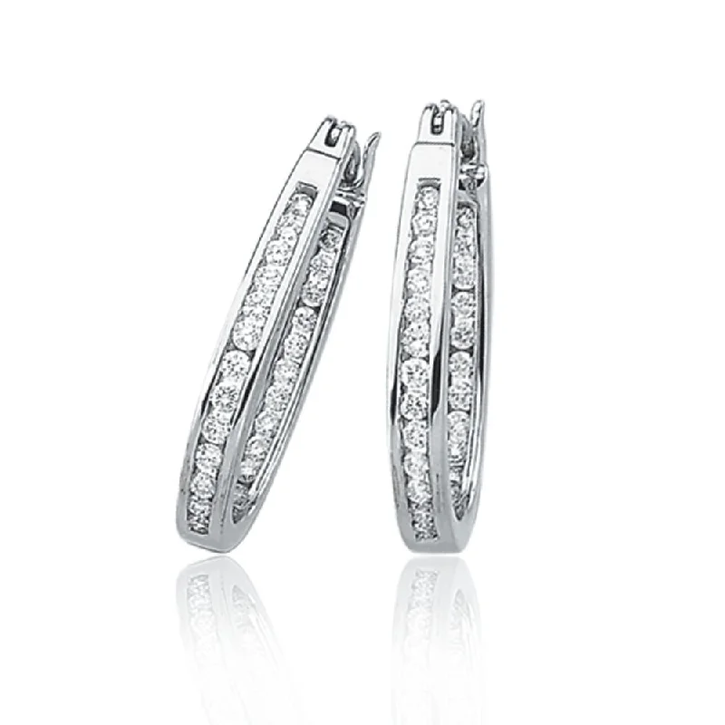 Woven thread earrings-1/2 Cttw, Channel Set Diamond Hoops - 14k White Gold