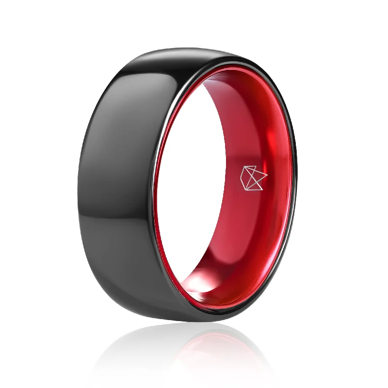 Reef inlay rings-Black Ceramic Ring - Resilient Red