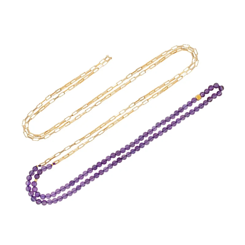 Tailored initial necklaces-Multi Gold Plated Necklace w. Amethyst