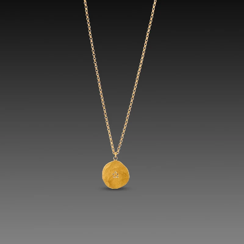 Glossy enamel necklaces-Hammered Disk Necklace with Diamonds