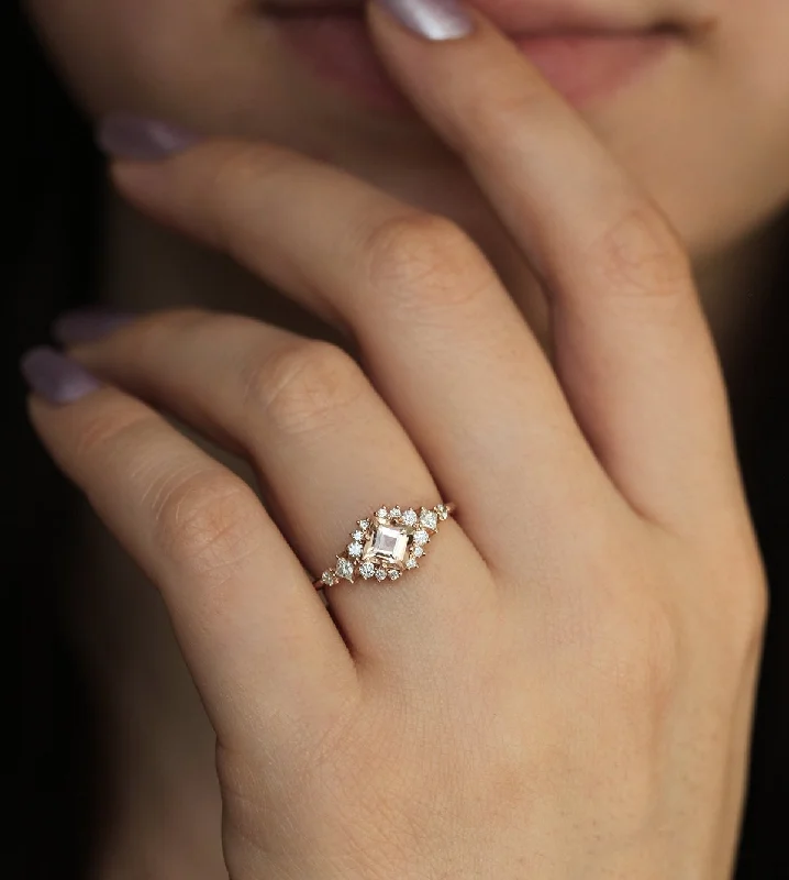 Woven thread rings-Chiara Square Cut Amethyst Diamond Cluster Ring