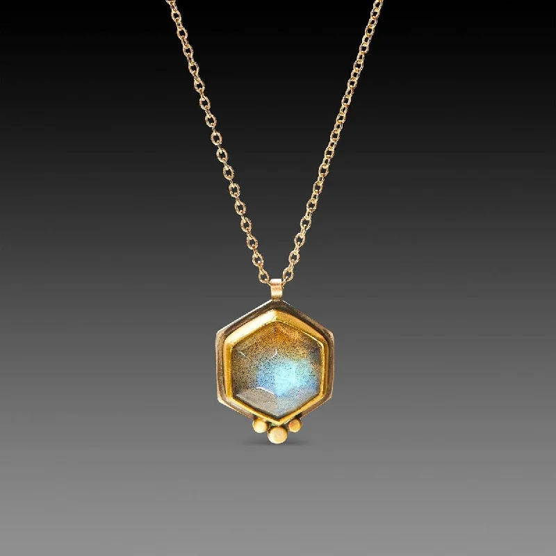 Spinel stone necklaces-Labradorite Hexagon Necklace with Gold dots