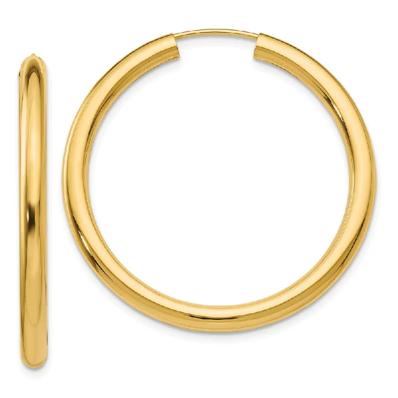 Whisper threader earrings-3mm x 35mm 14k Yellow Gold Polished Endless Tube Hoop Earrings