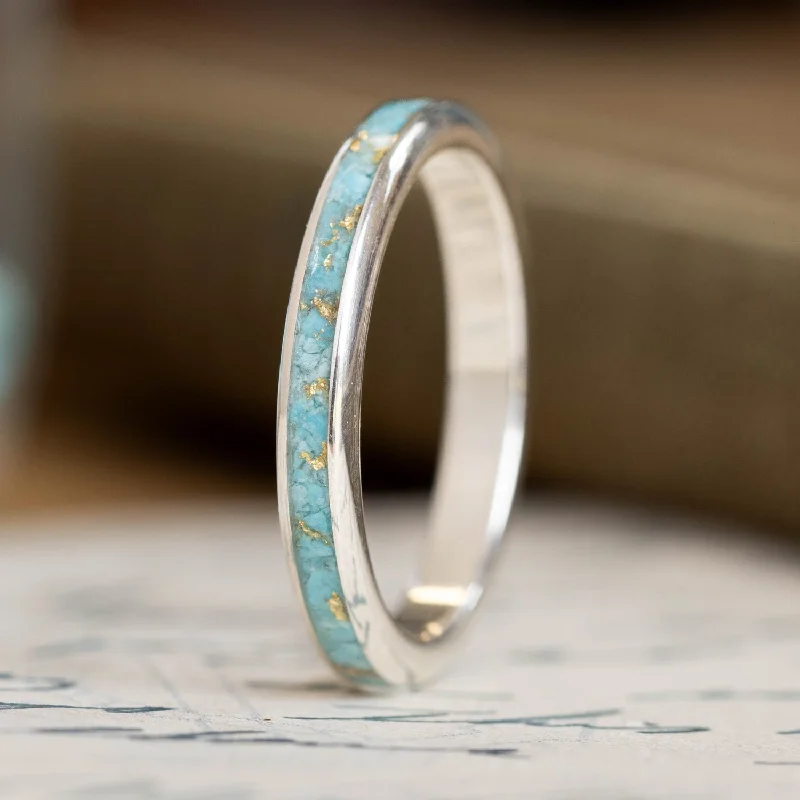 Raven design rings-The Phoenix | Women's Silver & Turquoise Ring with Gold Flakes